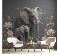 MIATCENRT 3D Mural Photo Wallpaper - Animal Illustration Elephant Flower Sculpture Backdrop Wall Interior Decor Wallpaper, 3D Panel Walls Bathroom Restaurant Hall Hallway Wall Art 300x210cm