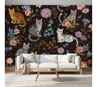 MIATCENRT 3D Mural Photo Wallpaper - Cartoons Animals Flowers Cats Backdrop Wall Interior Decor Wallpaper, 3D Panel Bathroom Restaurant Hall Hallway Wall Art 250x175cm (WxH)