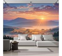 MIATCENRT 3D Mural Photo Wallpaper - Landscape Sunrise Hills Village Backdrop Wall Interior Decor Wallpaper, 3D Panel Bathroom Restaurant Hall Hallway Wall Art 300x210cm (WxH)