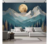 MIATCENRT 3D Mural Photo Wallpaper - Line Art Moon Mountains Forest Backdrop Wall Interior Decor Wallpaper, 3D Panel Bathroom Restaurant Hall Hallway Wall Art 250x175cm (WxH)