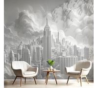 MIATCENRT 3D Mural Photo Wallpaper - Paper Cutting Art Clouds New York Backdrop Wall Interior Decor Wallpaper, 3D Panel Walls Bathroom Restaurant Hall Hallway Wall Art 350x256cm