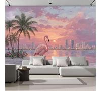 MIATCENRT 3D Mural Photo Wallpaper - Sunset Landscape City Flamingos Backdrop Wall Interior Decor Wallpaper, 3D Panel Bathroom Restaurant Hall Hallway Wall Art 250x175cm (WxH)