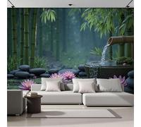 MIATCENRT 3D Mural Photo Wallpaper - Zen-Inspired Garden Bamboo Grove Lotus Flowers Backdrop Wall Interior Decor Wallpaper, 3D Panel Bathroom Restaurant Hall Hallway Wall Art 300x210cm (WxH)