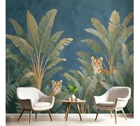 MIATCENRT 3D Panoramic Custom Wallpaper Mural, 250x175cm Wall Poster Banana Tree Tiger Watercolor Jungle Photo Wallpaper, Dark Blue Mural - Decoration for Bedroom Living Room Corridor