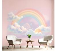 MIATCENRT 3D Panoramic Custom Wallpaper Mural, 350x256cm Wall Poster Rainbow Clouds Watercolor Illustration Photo Wallpaper, Pink Mural - Decoration for Bedroom Living Room Corridor