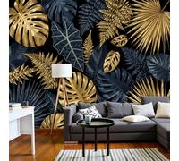 MIATCENRT 3D Panoramic Custom Wallpaper Mural, 350x256cm Wall Poster Tropical Plant-Based Mysterious Luxurious Photo Wallpaper, Black Gold Mural - Decoration for Bedroom Living Room Corridor