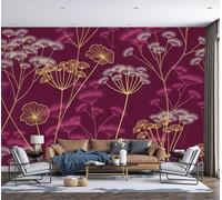 MIATCENRT 3D Panoramic Custom Wallpaper Mural, 400x280cm Wall Poster Wildflowers Silhouettes Abstract Plants Photo Wallpaper, Dark Red Mural - Decoration for Bedroom Living Room Corridor