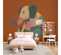 MIATCENRT 3D Patchwork Elephant Wall Mural 400x280cm - Silk Fabric Cute Retro Wallpaper, Orange-Brown Photo Mural, Large Scenic Walls Covering for Living Room Bedroom Dining Room Decor