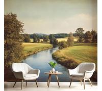 MIATCENRT 3D Photo Wallpaper - Fields Rivers Countryside Landscape Living Room Sofa Tv Background Custom Wallpaper, Living Room The Wall for Bedroom Mural-W250xH175cm, Olive Green