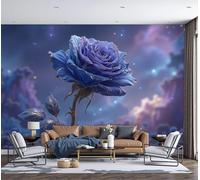 MIATCENRT 3D Photo Wallpaper - Galaxy Rose Dream Flowers Living Room Sofa Tv Background Custom Wallpaper, Living Room The Wall for Bedroom Mural-350x256cm, Blue-Purple