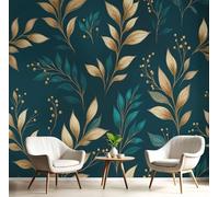 MIATCENRT 3D Photo Wallpaper - Gold Thread Leaves Lines Art Living Room Sofa Tv Background Custom Wallpaper, Living Room The Wall for Bedroom Mural-200x140cm, Dark Green