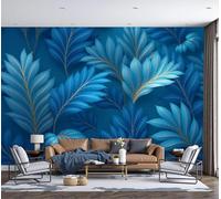 MIATCENRT 3D Photo Wallpaper - Gold Thread Leaves Luxury Plants Living Room Sofa Tv Background Custom Wallpaper, Living Room The Wall for Bedroom Mural-300x210cm, Dark Blue