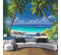 MIATCENRT 3D Photo Wallpaper Mural, Beach Landscape Tropical Sky Palm Trees Silk Fabric Art Print Deep Blue Murals, Indoor Luxury Wall Painting 200x150cm (WxH) for Living Room TV Backdrop Room Decor