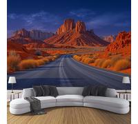 MIATCENRT 3D Photo Wallpaper Mural, Desert Road Rocks Monument Valley Silk Fabric Art Print Orange Brown Murals, Indoor Luxury Wall Painting 250x175cm (WxH) for Living Room TV Backdrop Room Decor