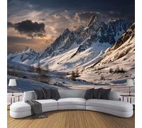 MIATCENRT 3D Photo Wallpaper Mural, Fantasy Landscape Fields Snow Mountain Silk Fabric Art Print Gray White Murals, Indoor Luxury Wall Painting 250x175cm (WxH) for Living Room TV Backdrop Room Decor