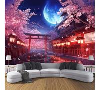 MIATCENRT 3D Photo Wallpaper Mural, Houses Buildings Japan Streets Silk Fabric Art Print Reddish Pink Murals, Indoor Luxury Wall Painting 450x315cm (WxH) for Living Room TV Backdrop Room Decor
