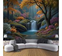 MIATCENRT 3D Photo Wallpaper Mural, Landscape Autumn Forest Waterfall Silk Fabric Art Print Multicolor Murals, Indoor Luxury Wall Painting 200x150cm (WxH) for Living Room TV Backdrop Room Decor