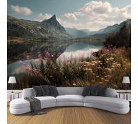 MIATCENRT 3D Photo Wallpaper Mural, Scenery Lakes Mountains Fields Silk Fabric Art Print Mixed Colors Murals, Indoor Luxury Wall Painting 200x150cm (WxH) for Living Room TV Backdrop Room Decor