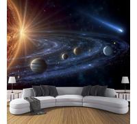 MIATCENRT 3D Photo Wallpaper Mural, Space Landscape Solar System Silk Fabric Art Print Dark Blue Murals, Indoor Luxury Wall Painting 200x150cm (WxH) for Living Room TV Backdrop Room Decor