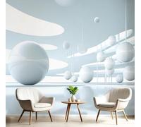MIATCENRT 3D Wall Mural, Abstract Sphere Print Futuristic Style Photo Wallpaper, Silk Cloth Mural Decoration Poster Picture Design, 250x175cm (WxH) Murals for Living Room Kids Bedroom, White