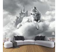 MIATCENRT 3D Wall Mural Fantasy Print Photo Wallpaper, Castle Clouds Wolf Silk Cloth Wall Tapestry Decor, Decoration Poster Picture 350X256Cm (Wxh) Mural for Living Room Bedroom