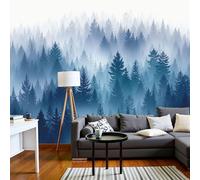 MIATCENRT 3D Wall Mural Fog Forest Pattern Print Photo Wallpaper, Gradient Blue Silk Fabric Mural Decoration Poster Picture, Design Abstract Landscape 450x315cm Murals for Living Room Kids Bedroom