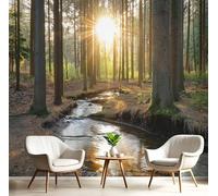 MIATCENRT 3D Wall Mural, Light Shadow Creek Print Beautiful Forest Photo Wallpaper, Silk Cloth Mural Decoration Poster Picture Design, 200x150cm (WxH) Murals for Living Room Kids Bedroom, Dark Green