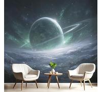 MIATCENRT 3D Wall Mural Planets Halo Pattern Print Photo Wallpaper, Green Silk Fabric Mural Decoration Poster Picture, Design Fantasy Illustration 450x315cm Murals for Living Room Kids Bedroom