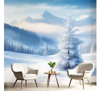 MIATCENRT 3D Wall Mural, Snow Mountains Trees Print Winter Landscape Photo Wallpaper, Silk Cloth Mural Decoration Poster Picture Design, 200x150cm (WxH) Murals for Living Room Kids Bedroom, Azure