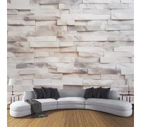 MIATCENRT 3D Wall Mural, Stone Wall Print Simplicity Aesthetics Photo Wallpaper, Silk Cloth Mural Decoration Poster Picture Design, 350x256cm (WxH) Murals for Living Room Kids Bedroom, Off-White