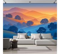 MIATCENRT 3D Wall Mural Sunset Hills Pattern Print Photo Wallpaper, Blue-Orange Silk Fabric Mural Decoration Poster Picture, Design Minimalist Landscape 200x140cm Murals for Living Room Kids Bedroom