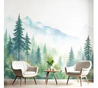 MIATCENRT 3D Wall Mural, Watercolor Forest Print Surrealism Photo Wallpaper, Silk Cloth Mural Decoration Poster Picture Design, 350x256cm (WxH) Murals for Living Room Kids Bedroom, Green White