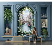 MIATCENRT 3D Window European Style Retro Wall Mural Wallpaper 400x280cm