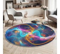 MIATCENRT Abstract Art Round Rug 90cm, Washable Non Slip Universe Swirl Lines Circle Area Rugs, Living Room Bedroom Hall Bedside Dining Room Indoor Carpet, Low Pile Blue Carpets