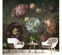 MIATCENRT Baroque Floral Green Wallpaper Mural, 3D Effect Vintage Luxury Wall Mural for Furniture, Silk Fabric Print Photo Wallpaper for Bedroom Bathroom Living Room Decor 400x280cm (WxH)
