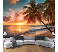 MIATCENRT Beach Sunset Palm Trees Photo Wallpaper, Large Tropical Landscape Design Decoration Murals, Mixed Colors Mural Wall Art Print Poster for Modern Office Study Room Home Decor 250x175cm (WxH)