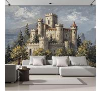 MIATCENRT Beige Wallpaper Mural Vintage Oil Painting Castle Landscape 3D Silk Fabric Walls Mural Photo Wallpaper, Art Print Decor for Living Room Kids' Bedroom Photo Wall Decoration 400x280cm