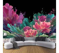 MIATCENRT Burst Floral Light Blue Wallpaper Mural, 3D Effect Abstract Color Blocks Wall Mural for Furniture, Silk Fabric Print Photo Wallpaper for Bedroom Bathroom Living Room Decor 400x280cm (WxH)