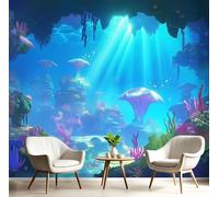 MIATCENRT Cartoon Silk Cloth 3D Photo Wallpaper Mural, Under The Sea World Wallcoverings, 200x150cm (WxH) Indoor Blue Wall Painting for Bedroom Living Room TV Backdrop Home Decoration