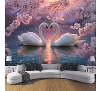 MIATCENRT Cherry Blossoms Swans Photo Wallpaper, Large Sunset Reflections Design Decoration Murals, Pink Mural Wall Art Print Poster for Modern Office Study Room Home Decor 400x280cm (WxH)