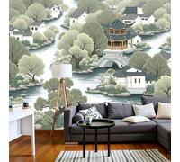 MIATCENRT China Architecture Wallpaper, Gardens Landscape Wall Mural, White-Green Mural Wallpaper for Living Room, Bedroom, Dinning Room, Large Background - 300x210cm (Not Peel and Stick)