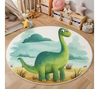 MIATCENRT Clouds Dinosaurs Round Area Rug 120cm, Soft Washable Non Slip Low-Pile Circle Thin Rugs, Cartoons Cute Printed Carpet for Living Room Kitchen Bedroom Dining Room Light Blue-Green
