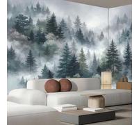 MIATCENRT Clouds Forest Photo Wallpaper Watercolor Wall Mural Silk Cloth Decor Art Poster Picture, Dark Green Print Photo Wallpaper for Living Room Bedroom Dorm Decor 300x210cm (WxH)