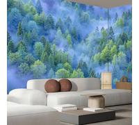 MIATCENRT Clouds Pine Trees Photo Wallpaper Landscape Wall Mural Silk Cloth Decor Art Poster Picture, Blue-Green Print Photo Wallpaper for Living Room Bedroom Dorm Decor 450x315cm (WxH)