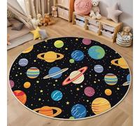 MIATCENRT Colorful Planet Round Area Rug 90cm, Soft Washable Non Slip Low-Pile Circle Thin Rugs, Fun Universe Printed Carpet for Living Room Kitchen Bedroom Dining Room Colorful