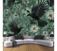 MIATCENRT Crow Holly Leaf Photo Wallpaper, Large Vintage Design Decoration Murals, Blue-Green Mural Wall Art Print Poster for Modern Office Study Room Home Decor 200x150cm (WxH)