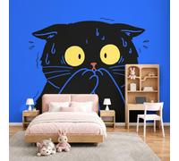 MIATCENRT Custom Size Wall Murals, Minimalist Cute The Black Cat was Terrified. Large Photo Wallpaper for Bedroom Living Room Playroom Nursery Teen Room Kids' Photo Mural Walls Art, 250x175cm