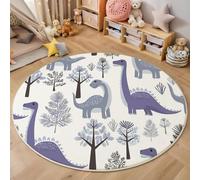 MIATCENRT Cute Illustrations Round Rug 90cm, Washable Non Slip Dinosaurs Trees Circle Area Rugs, Living Room Bedroom Hall Bedside Dining Room Indoor Carpet, Low Pile Gray Purple Carpets