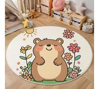 MIATCENRT Cute Round Rug 90cm, Washable Non Slip Little Beaver Flowers Circle Area Rugs, Living Room Bedroom Hall Bedside Dining Room Indoor Carpet, Low Pile Brown Carpets