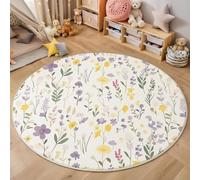 MIATCENRT Daisy Lavender Round Area Rug 120cm, Soft Washable Non Slip Low-Pile Circle Thin Rugs, Watercolor Flowers Printed Carpet for Living Room Kitchen Bedroom Dining Room Purple